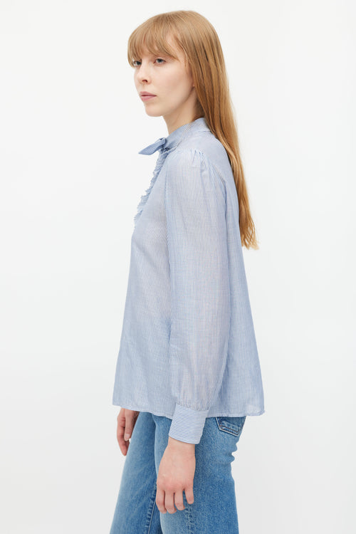 Celine Blue 
White Striped Ruffled Shirt