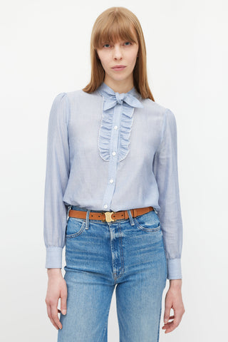 Celine Blue 
White Striped Ruffled Shirt