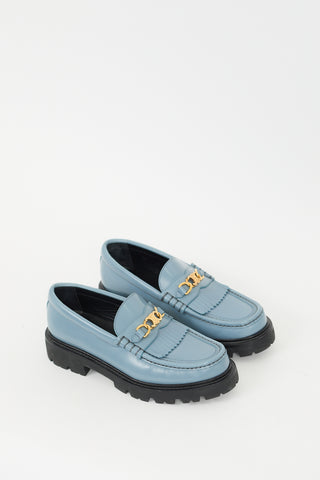 Celine Blue Leather 
Gold Triomphe Margaret Loafer