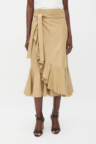 Celine Brown Cotton 
Silk Ruffled Wrap Skirt