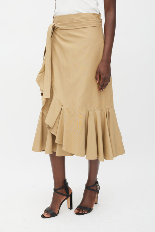 Celine Brown Cotton 
Silk Ruffled Wrap Skirt