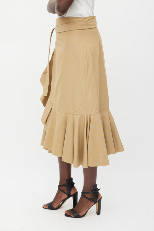 Celine Brown Cotton 
Silk Ruffled Wrap Skirt