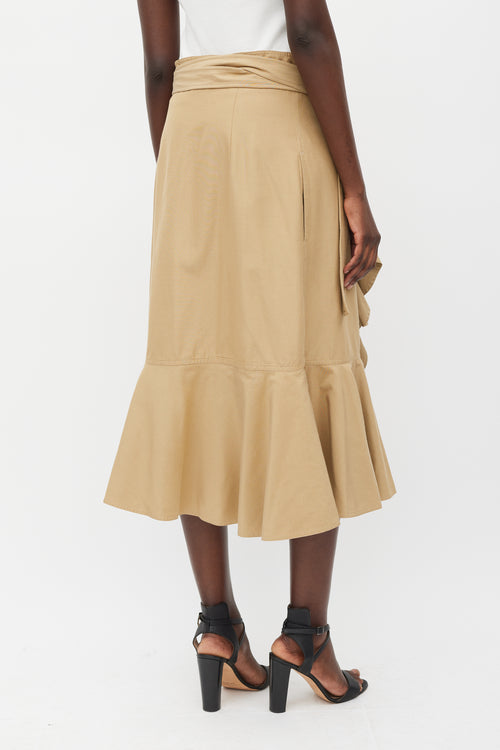 Celine Brown Cotton 
Silk Ruffled Wrap Skirt