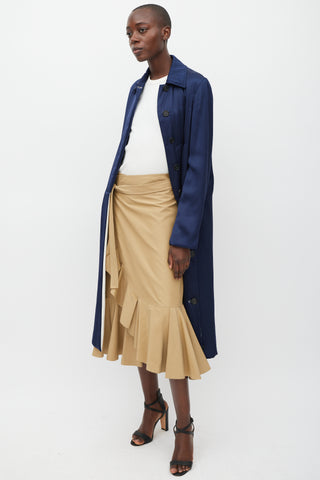 Celine Brown Cotton 
Silk Ruffled Wrap Skirt