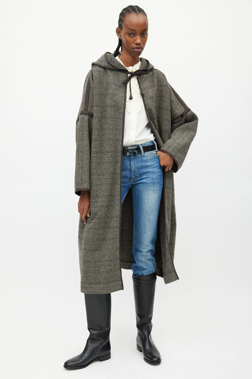 Celine Brown 
Grey Wool Hooded Open Coat