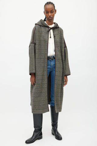 Celine Brown 
Grey Wool Hooded Open Coat