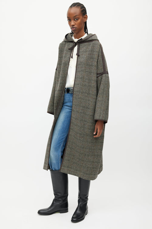 Celine Brown 
Grey Wool Hooded Open Coat