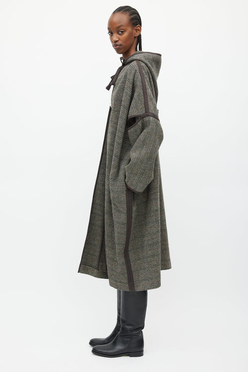 Celine Brown 
Grey Wool Hooded Open Coat