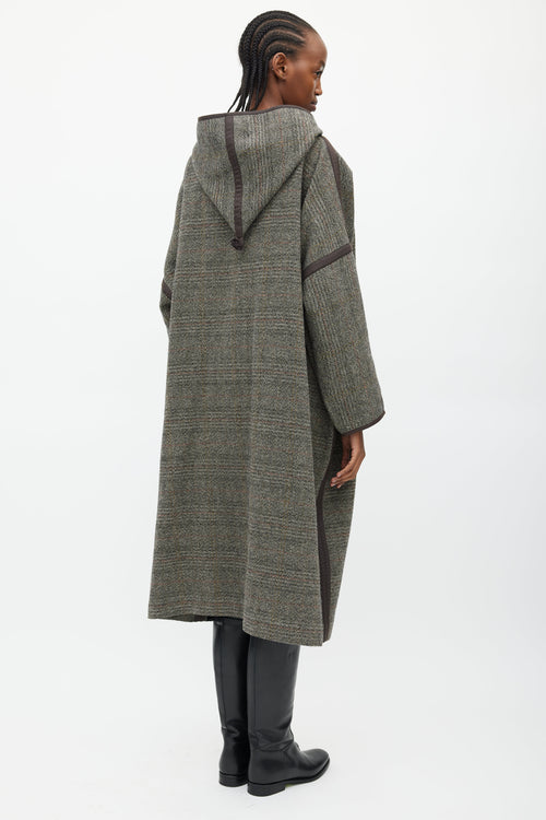 Celine Brown 
Grey Wool Hooded Open Coat