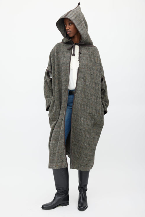 Celine Brown 
Grey Wool Hooded Open Coat