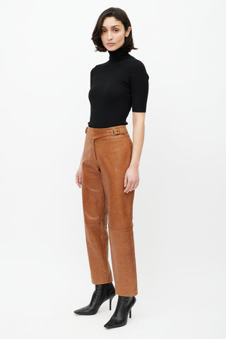 Celine Brown Leather Belted Trouser