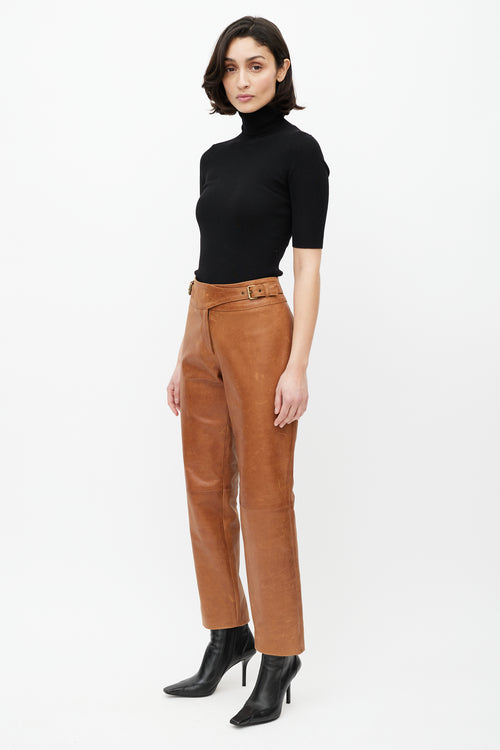 Celine Brown Leather Belted Trouser