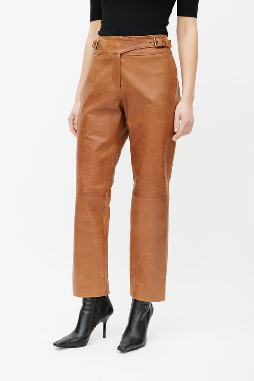 Celine Brown Leather Belted Trouser