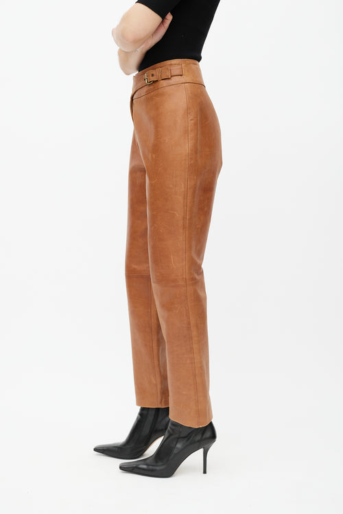 Celine Brown Leather Belted Trouser