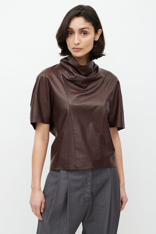 Celine Brown Leather Mock Neck Top