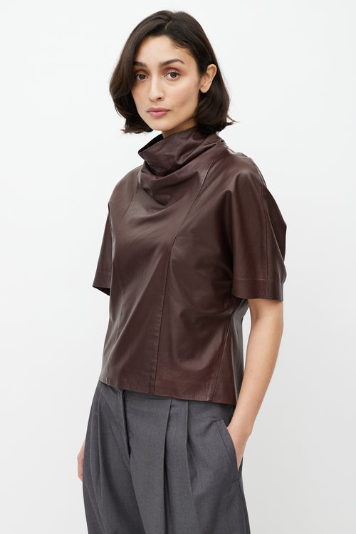 Celine Brown Leather Mock Neck Top