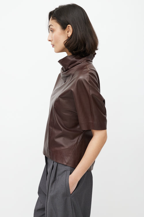 Celine Brown Leather Mock Neck Top