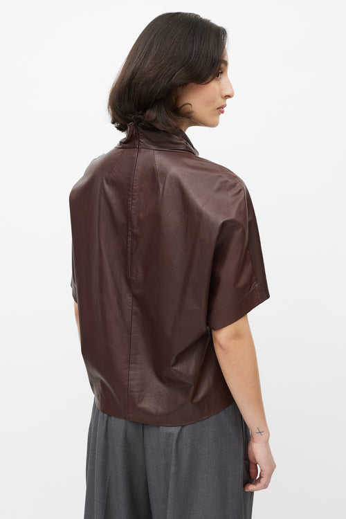 Celine Brown Leather Mock Neck Top