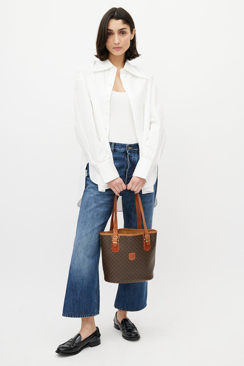 Celine Brown Leather Monogram Macadam Tote Bag