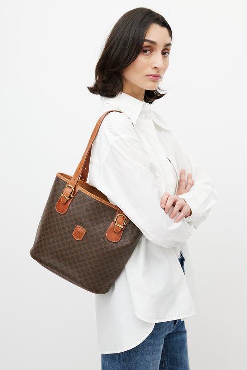 Celine Brown Leather Monogram Macadam Tote Bag