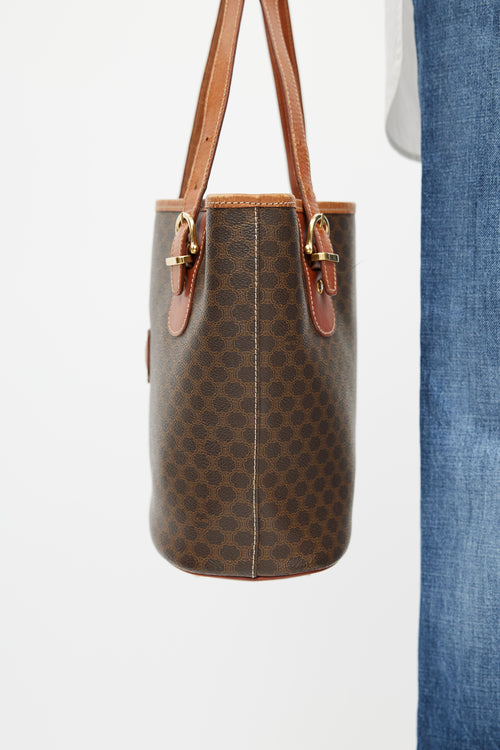 Celine Brown Leather Monogram Macadam Tote Bag