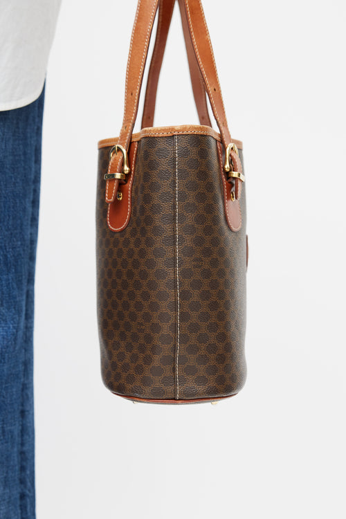 Celine Brown Leather Monogram Macadam Tote Bag