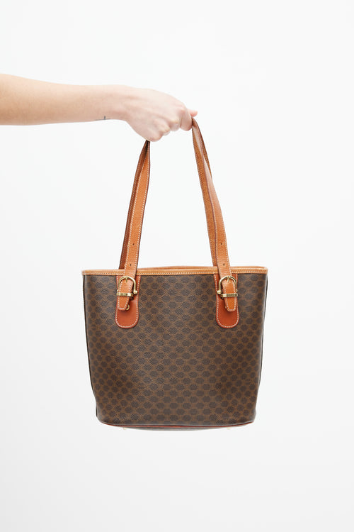 Celine Brown Leather Monogram Macadam Tote Bag