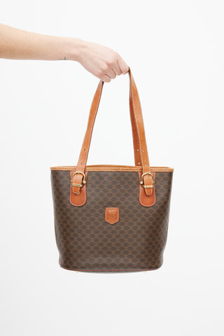 Celine Brown Leather Monogram Macadam Tote Bag