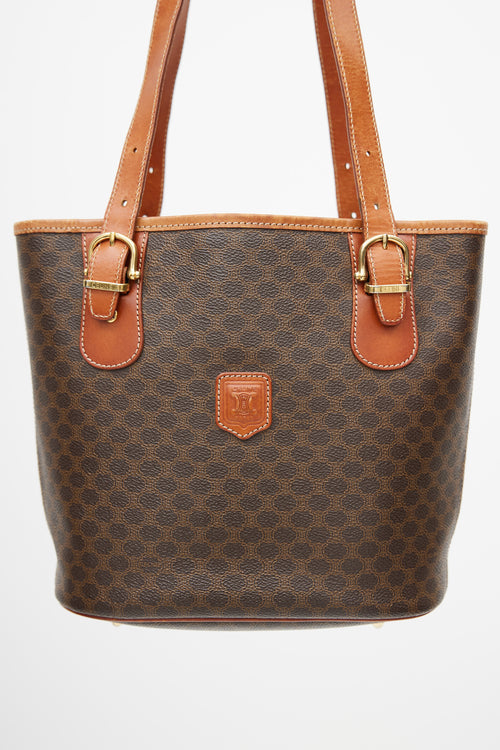 Celine Brown Leather Monogram Macadam Tote Bag