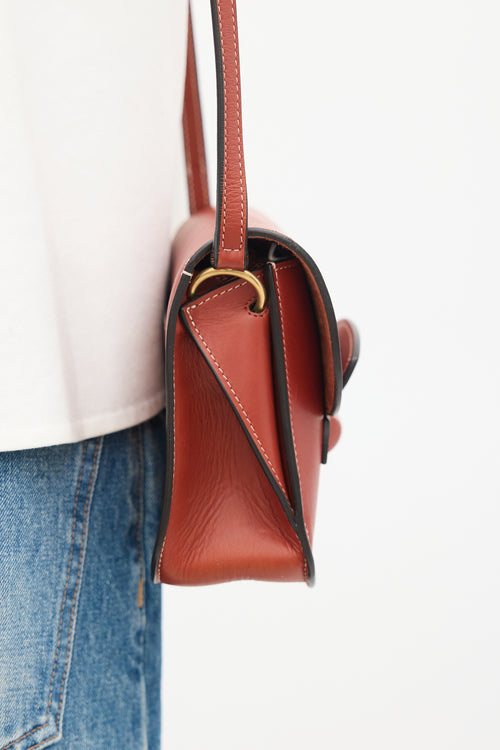 Celine Brown Leather Small Tab Crossbody Bag