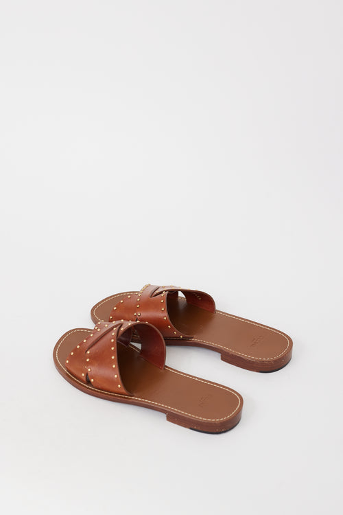 Celine Brown 
Gold Studded Leather Lerins Sandal