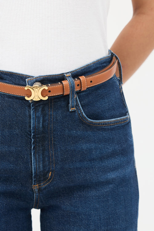 Celine Brown Leather Triomphe Buckle Belt