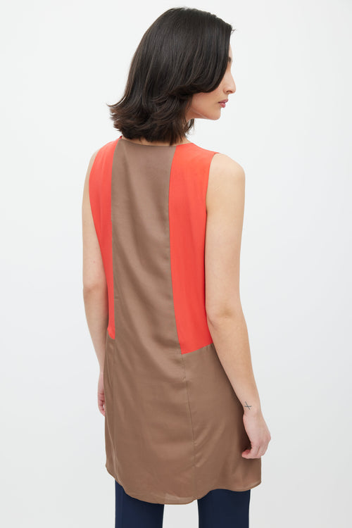 Celine Brown 
Red Silk Panelled Dress