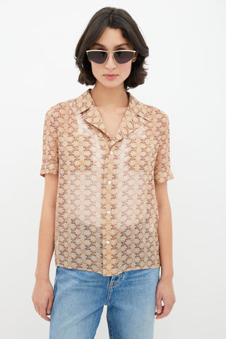 Celine Brown Silk Triomphe Monogram Shirt