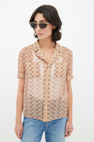 Celine Brown Silk Triomphe Monogram Shirt