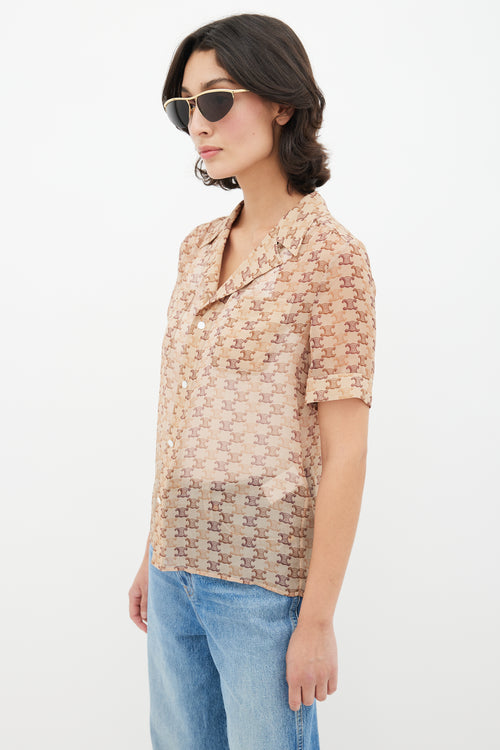 Celine Brown Silk Triomphe Monogram Shirt