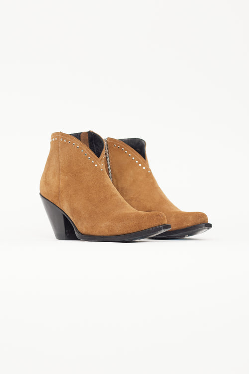 Celine Brown Suede Western Studded Boot