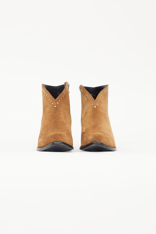 Celine Brown Suede Western Studded Boot