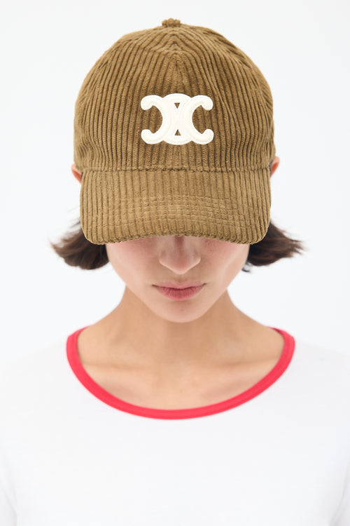 Celine Brown Corduroy Triomphe Baseball Cap