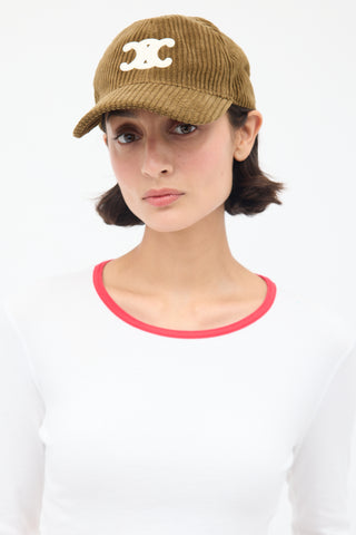 Celine Brown Corduroy Triomphe Baseball Cap