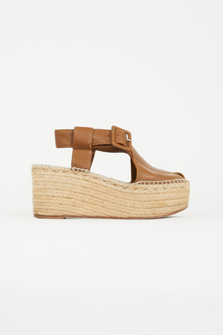 Celine Brown Leather Espadrille Wedge