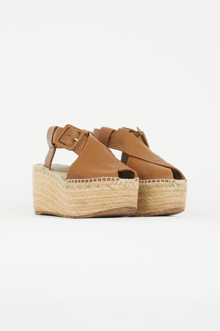 Celine Brown Leather Espadrille Wedge