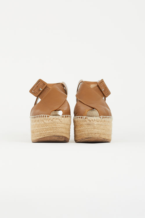 Celine Brown Leather Espadrille Wedge