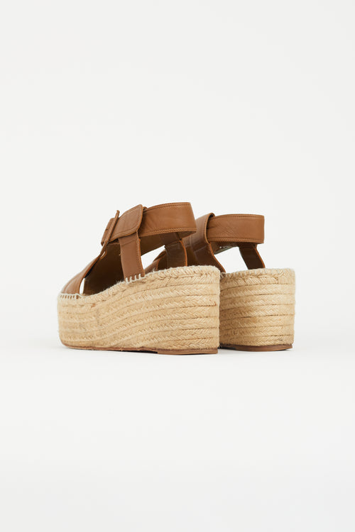 Celine Brown Leather Espadrille Wedge