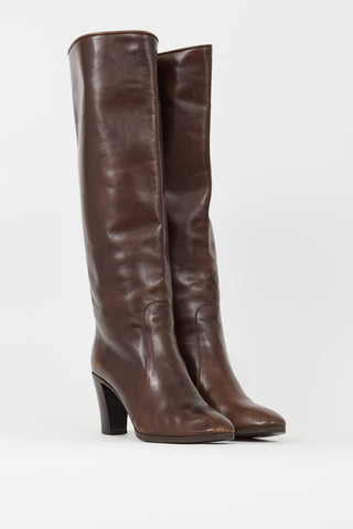 Celine Brown Leather Knee High Boot