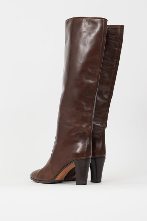 Celine Brown Leather Knee High Boot