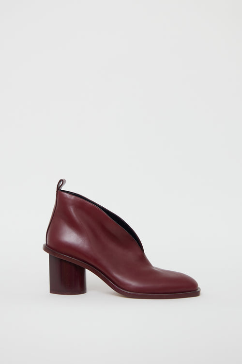 Celine Burgundy Leather Block Heel Boot