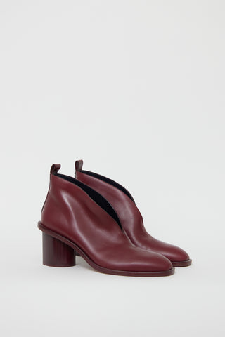 Celine Burgundy Leather Block Heel Boot