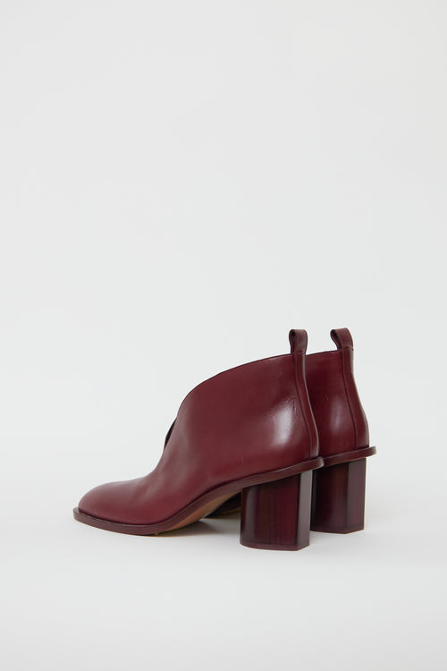 Celine Burgundy Leather Block Heel Boot