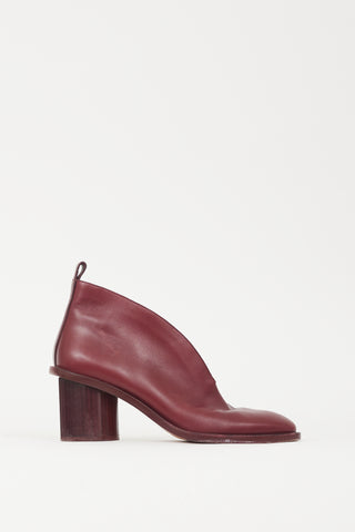 Celine Burgundy Leather Block Heel Bootie